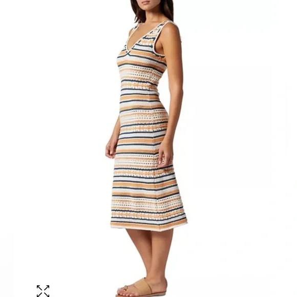 NWT • Joie • Giselle Sleeveless Striped Crochet Midi Dress • Size XL • 💙🧡🤍 • - Picture 4 of 9